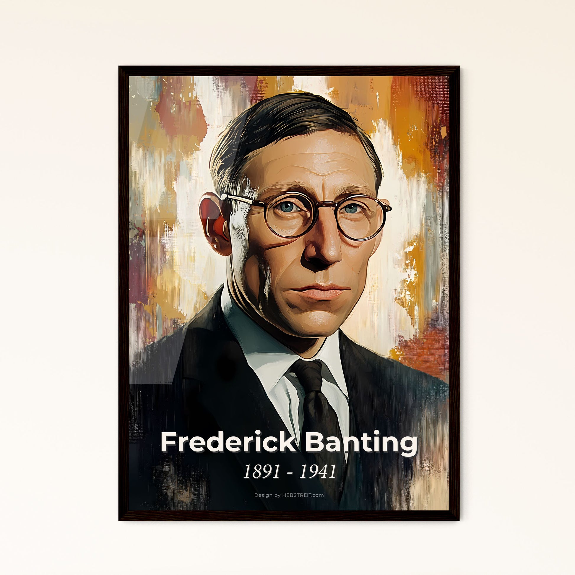 Portrait of Frederick Banting, 1891 - 1941. Impressionistic painting of a man in a suit and tie.