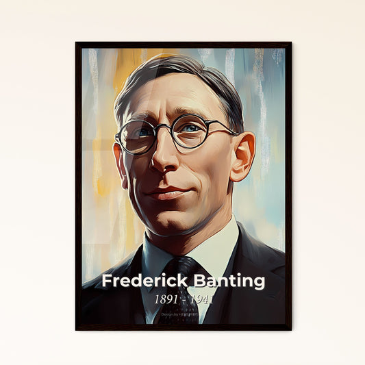 Portrait of Frederick Banting, 1891 - 1941. Impressionistic painting of a man in a suit and tie.