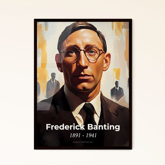 Portrait of Frederick Banting, 1891 - 1941. Impressionistic painting of a man in a suit and tie.