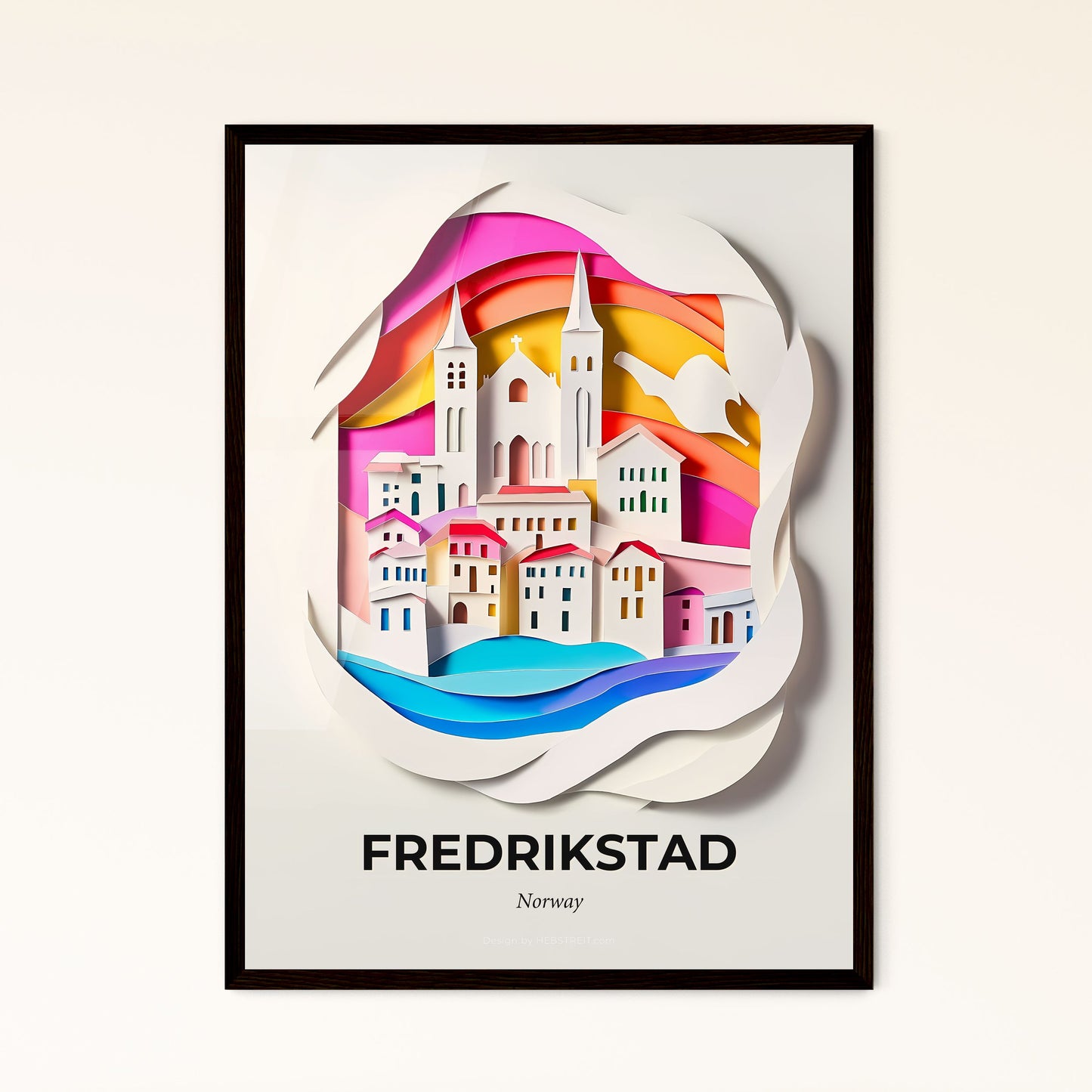 Vivid Fredrikstad, Norway - a paper cut of a city with a bird flying over it