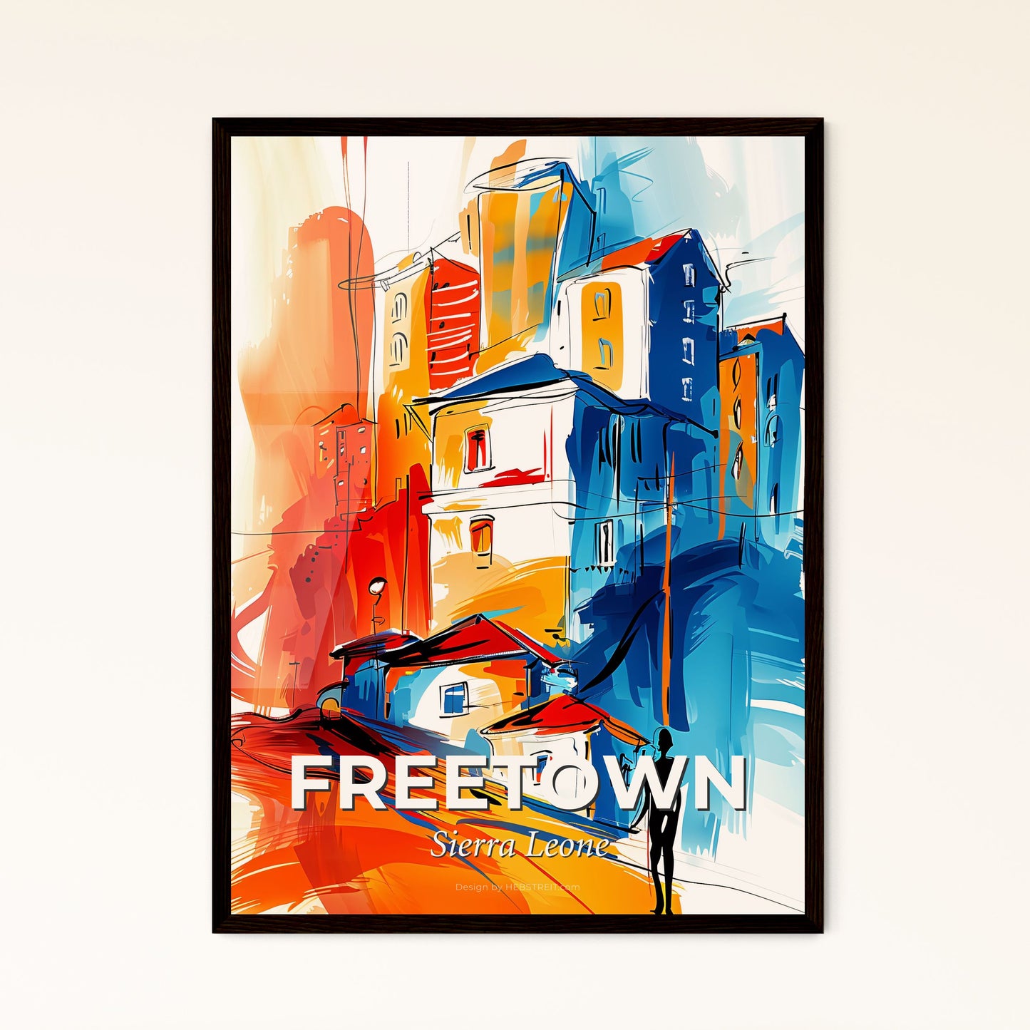 Vibrant Freetown, Sierra Leone - A Painting Of A Skyline With A Colorful Building