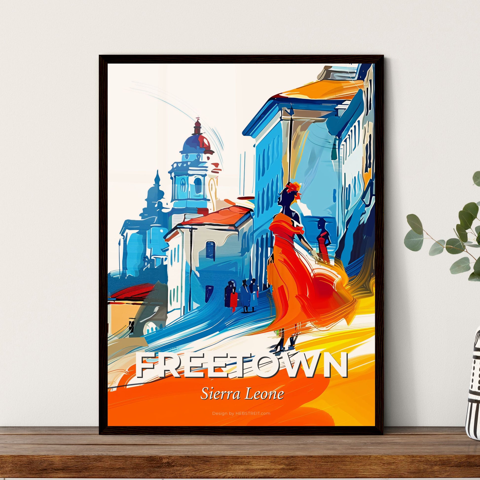 Vibrant Freetown, Sierra Leone - A Painting Of A Skyline With A Colorful Building