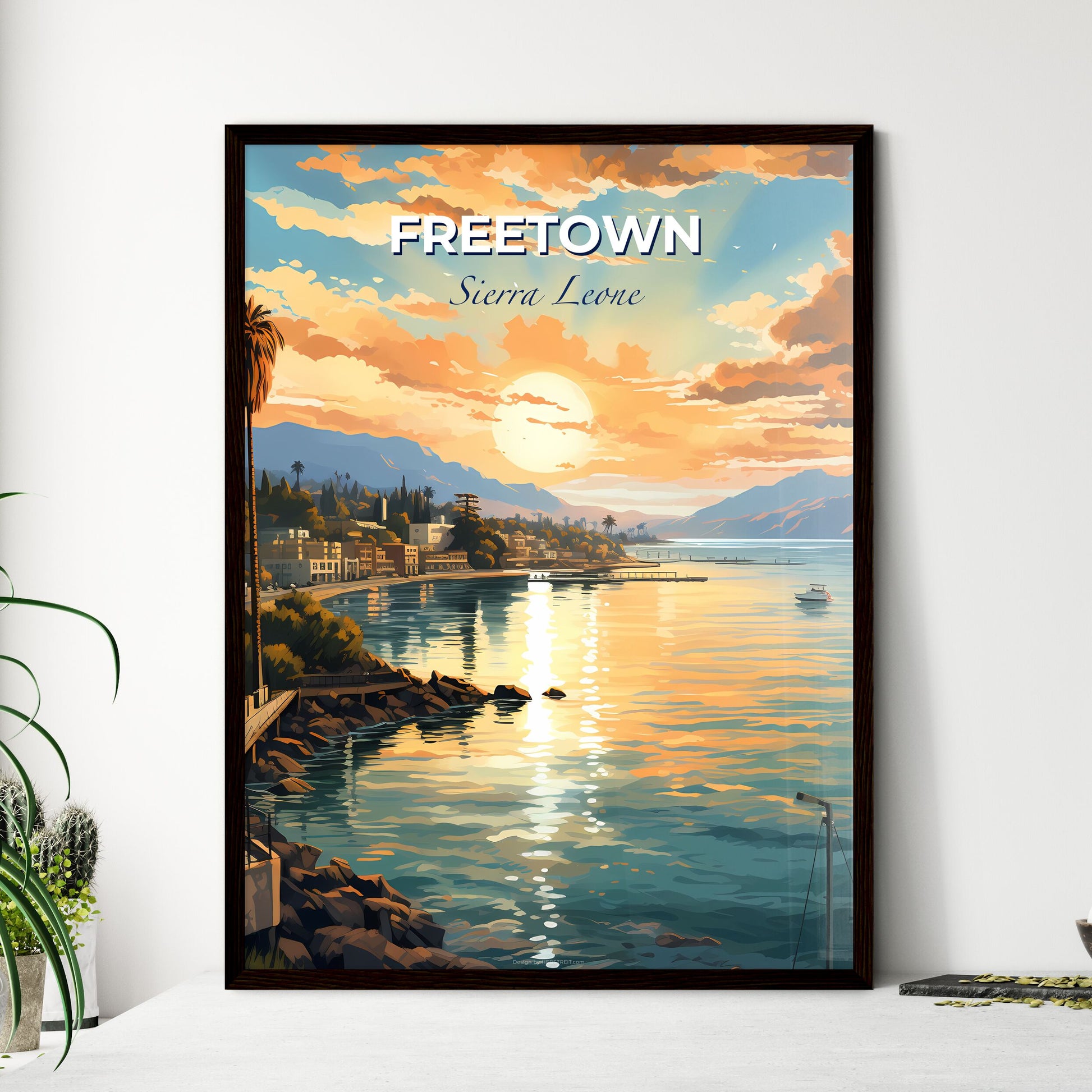 Painted Cityscape of Freetown Skyline, Embracing Sierra Leone's Vibrant Art and Scenic Landscape Default Title