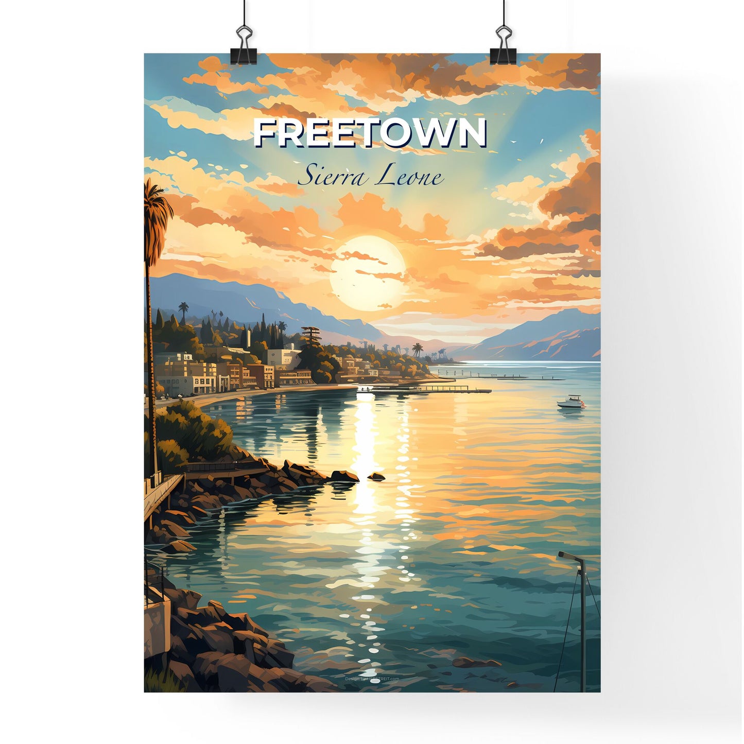 Painted Cityscape of Freetown Skyline, Embracing Sierra Leone's Vibrant Art and Scenic Landscape Default Title