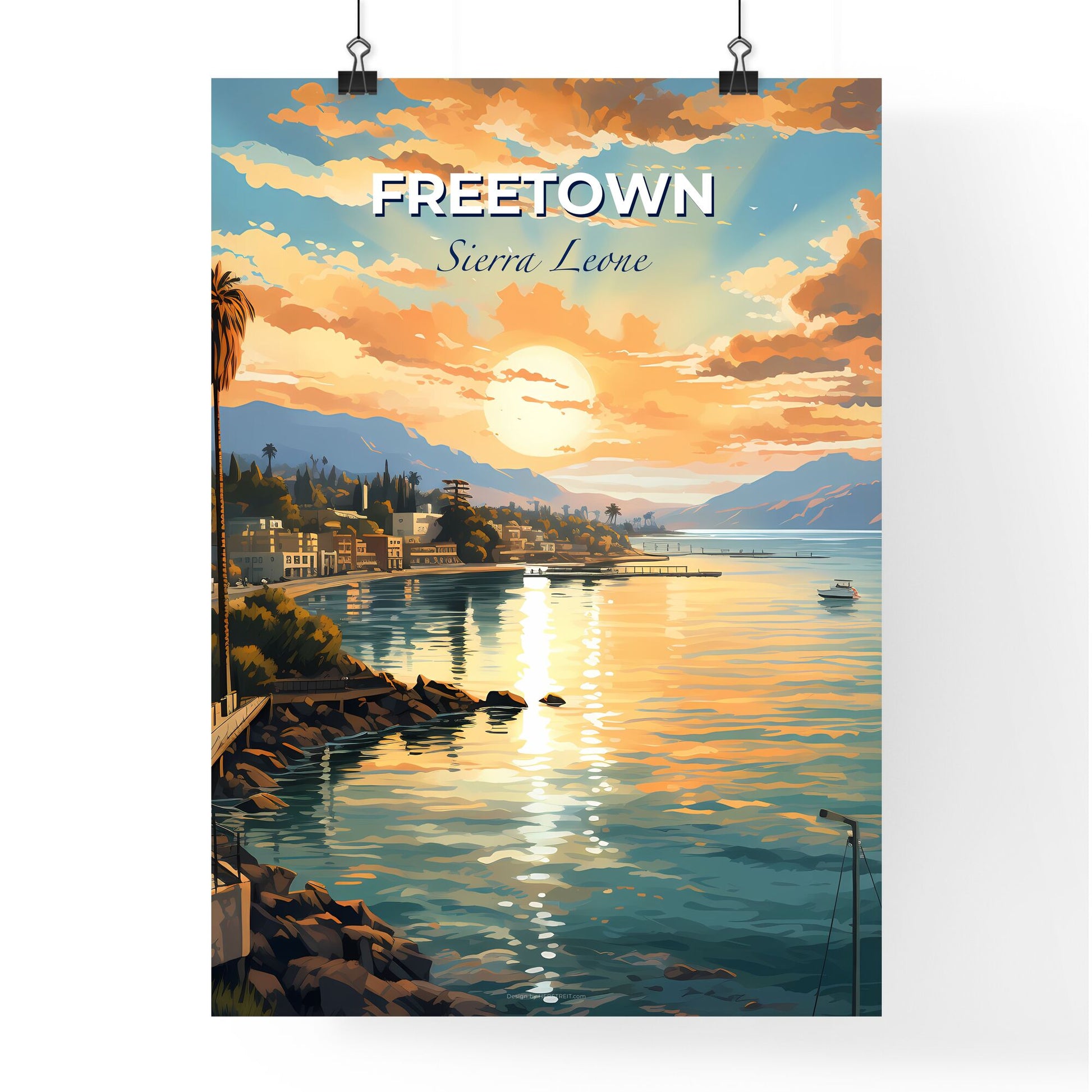 Painted Cityscape of Freetown Skyline, Embracing Sierra Leone's Vibrant Art and Scenic Landscape Default Title