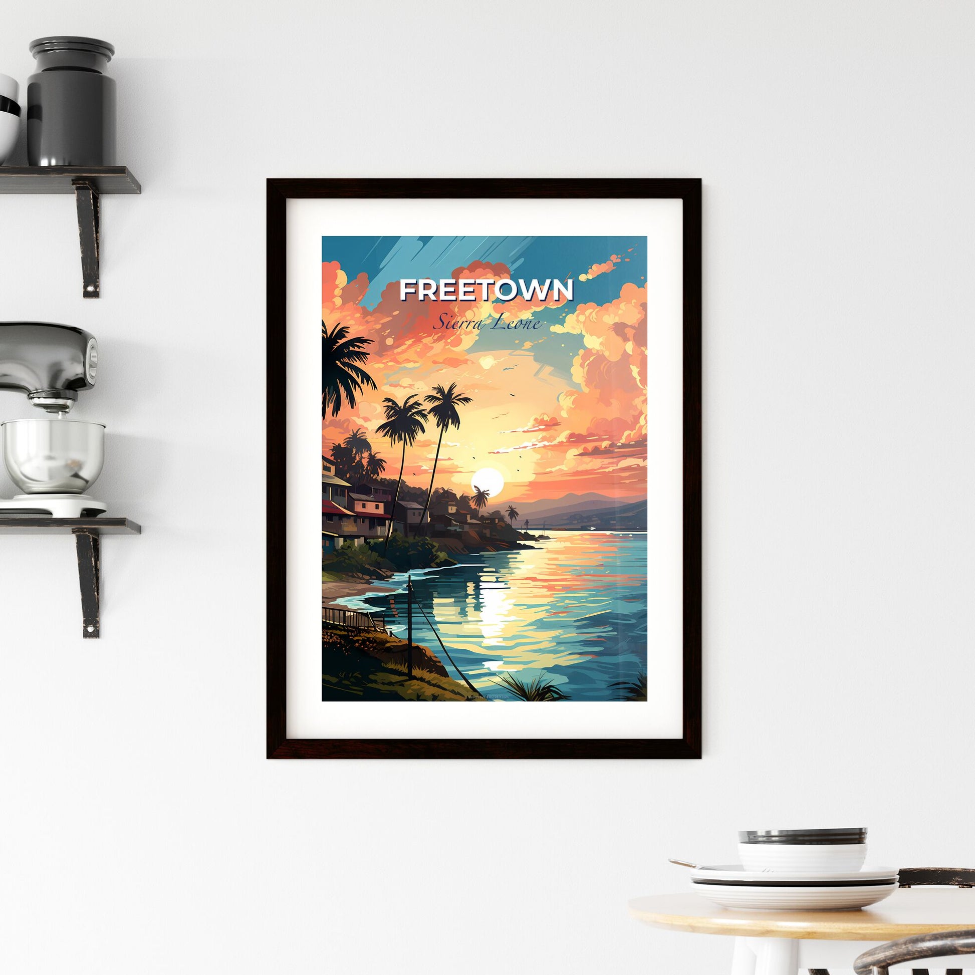 Vibrant Beach Skyline with Palm Trees and Sunset: Colorful Painted Artwork Default Title