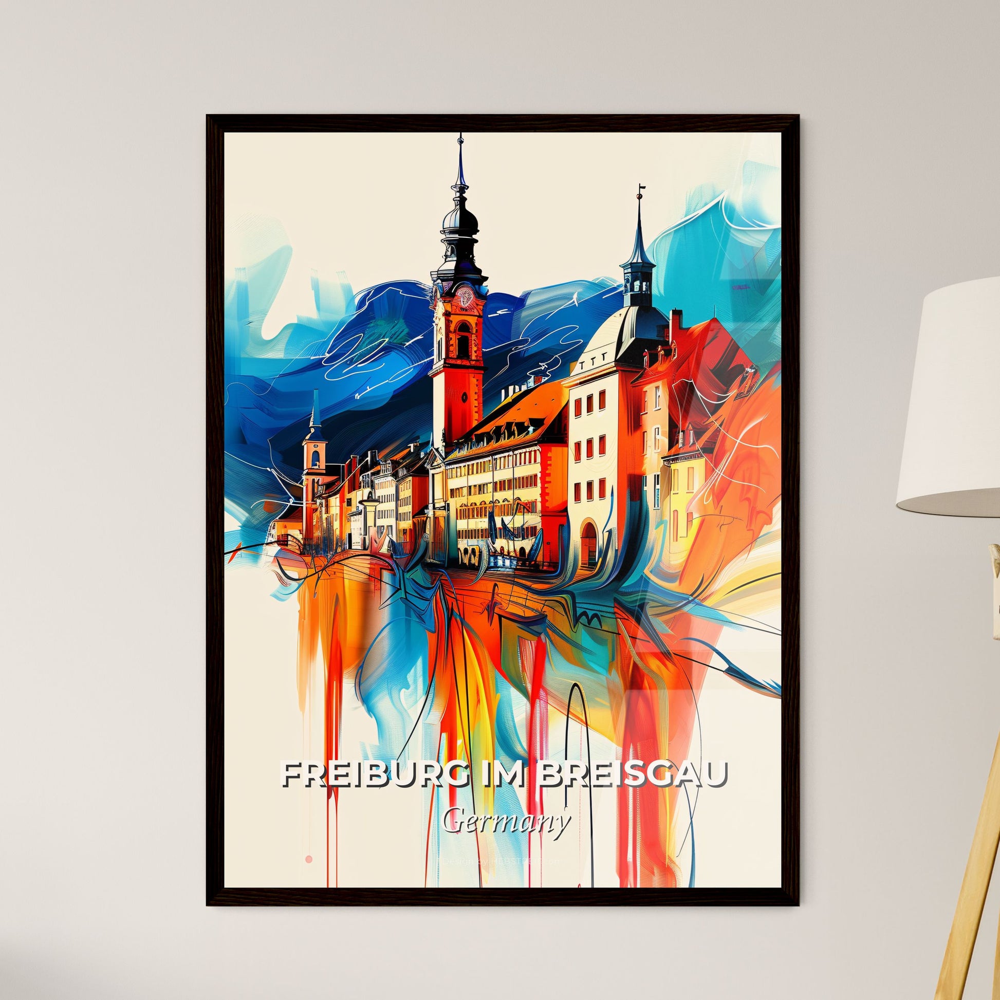 Vibrant Freiburg Im Breisgau, Germany - A Colorful Painting Of A Building