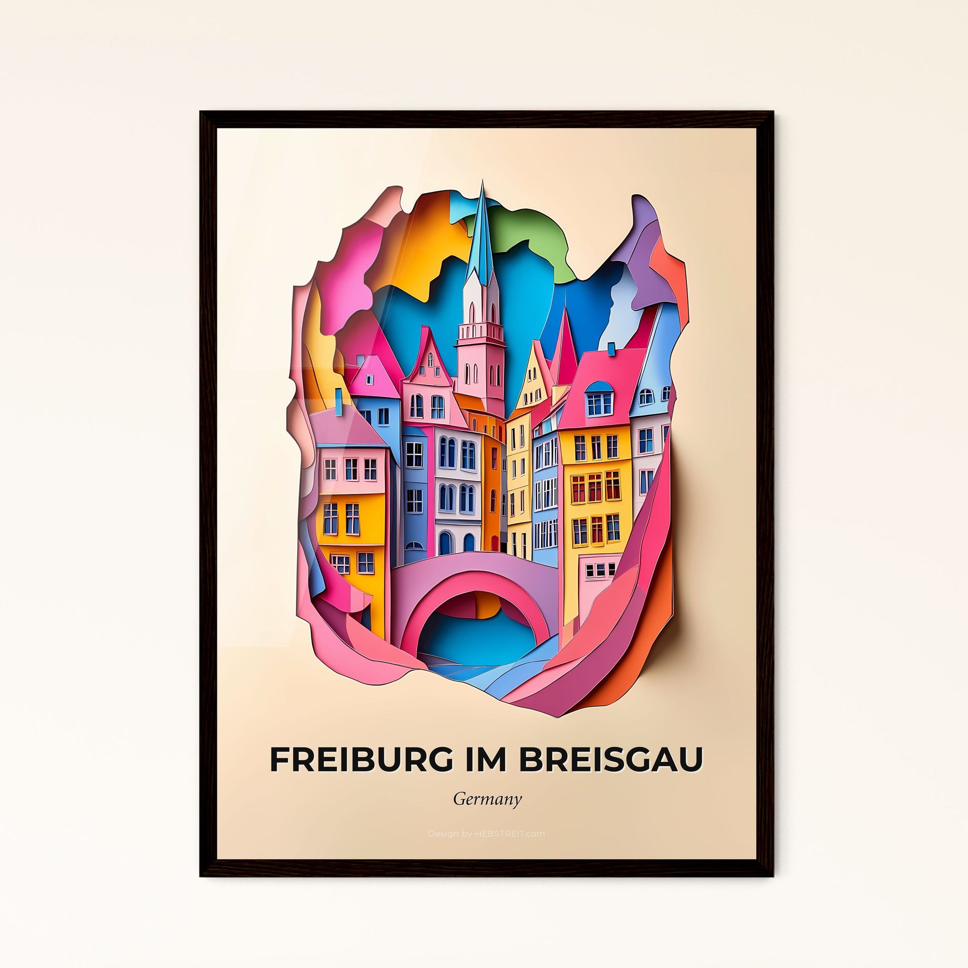 Vivid Freiburg im Breisgau, Germany - a paper cut of a city with a bridge