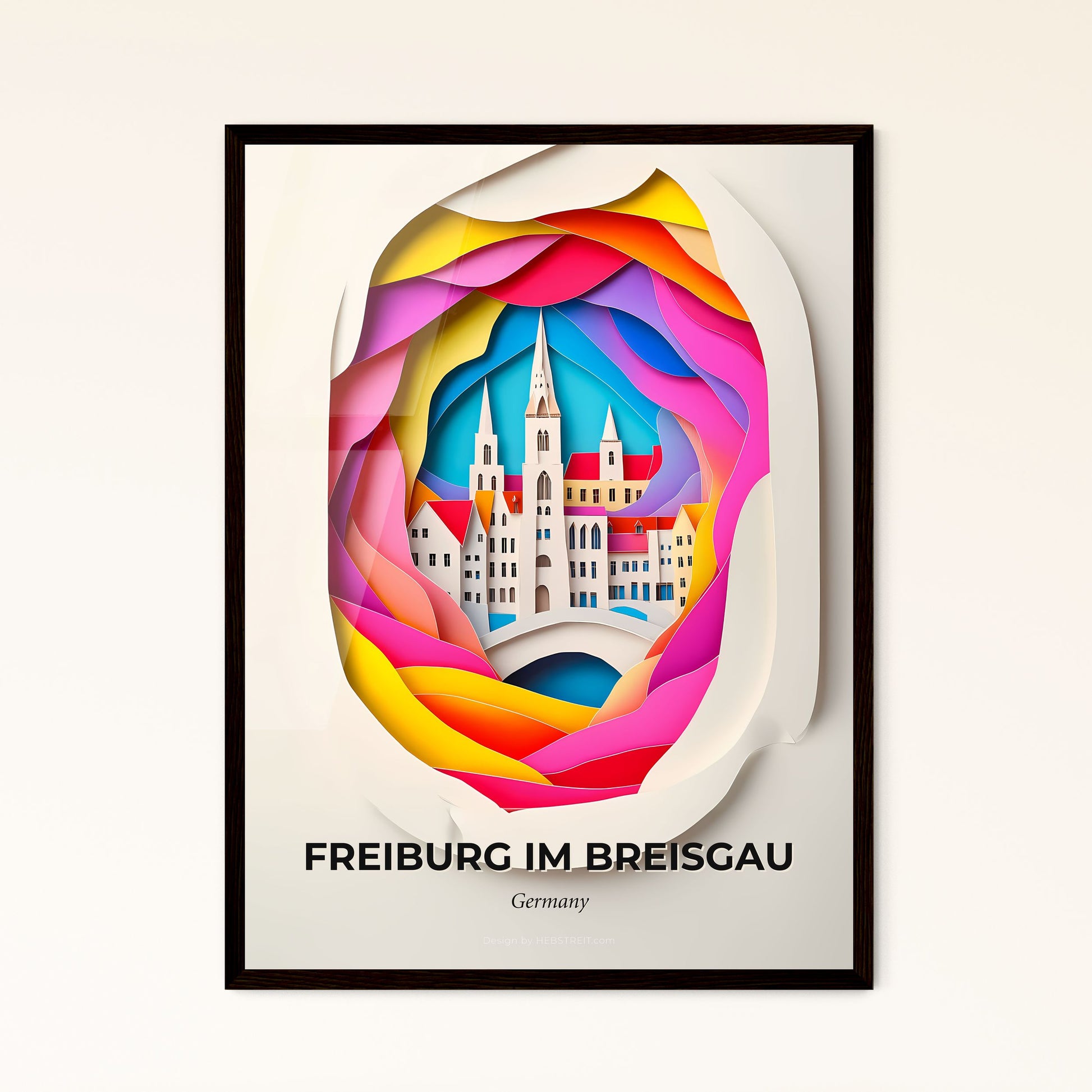 Vivid Freiburg im Breisgau, Germany - a paper cut of a city with a bridge