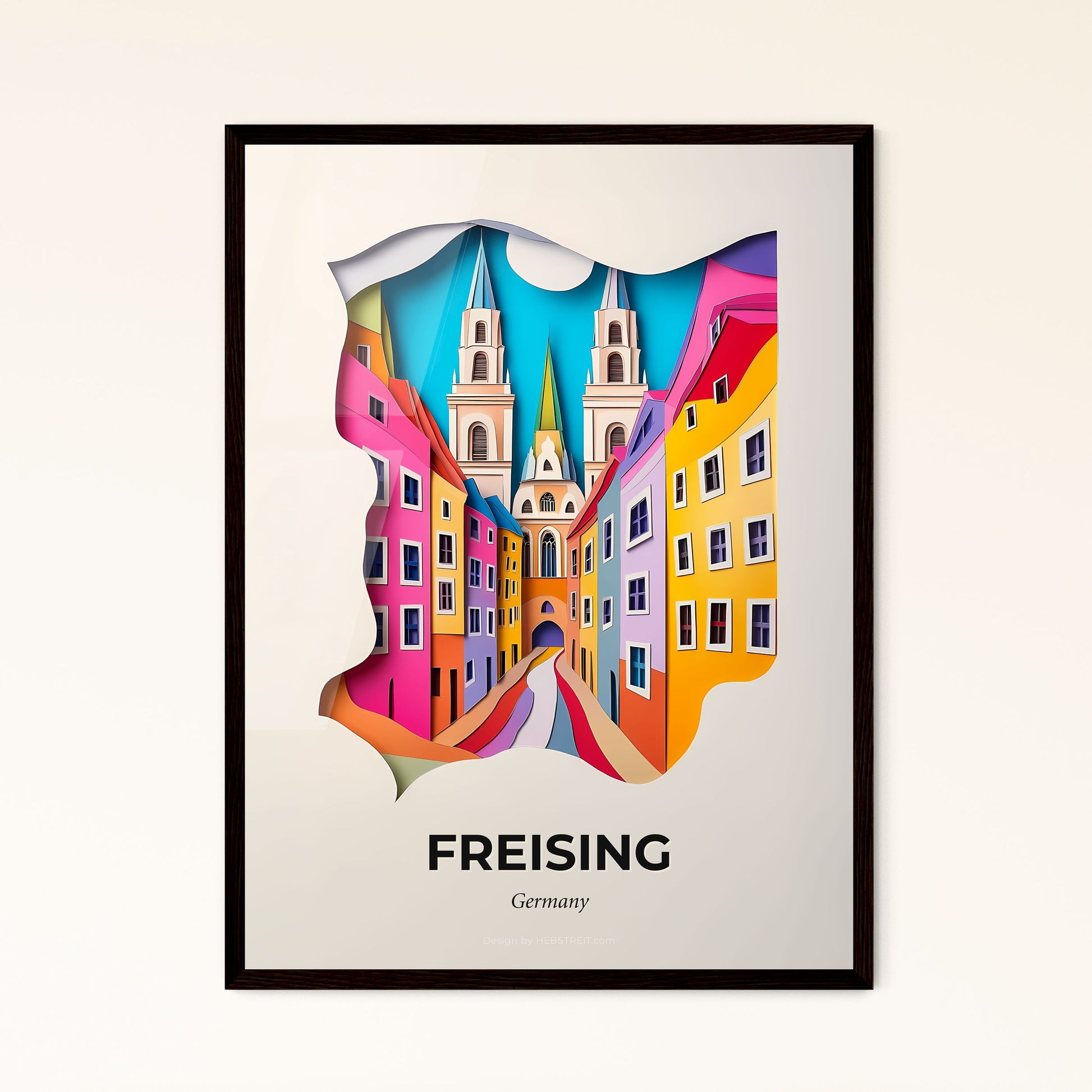 Vivid Freising, Germany - a paper cut of a city with a church