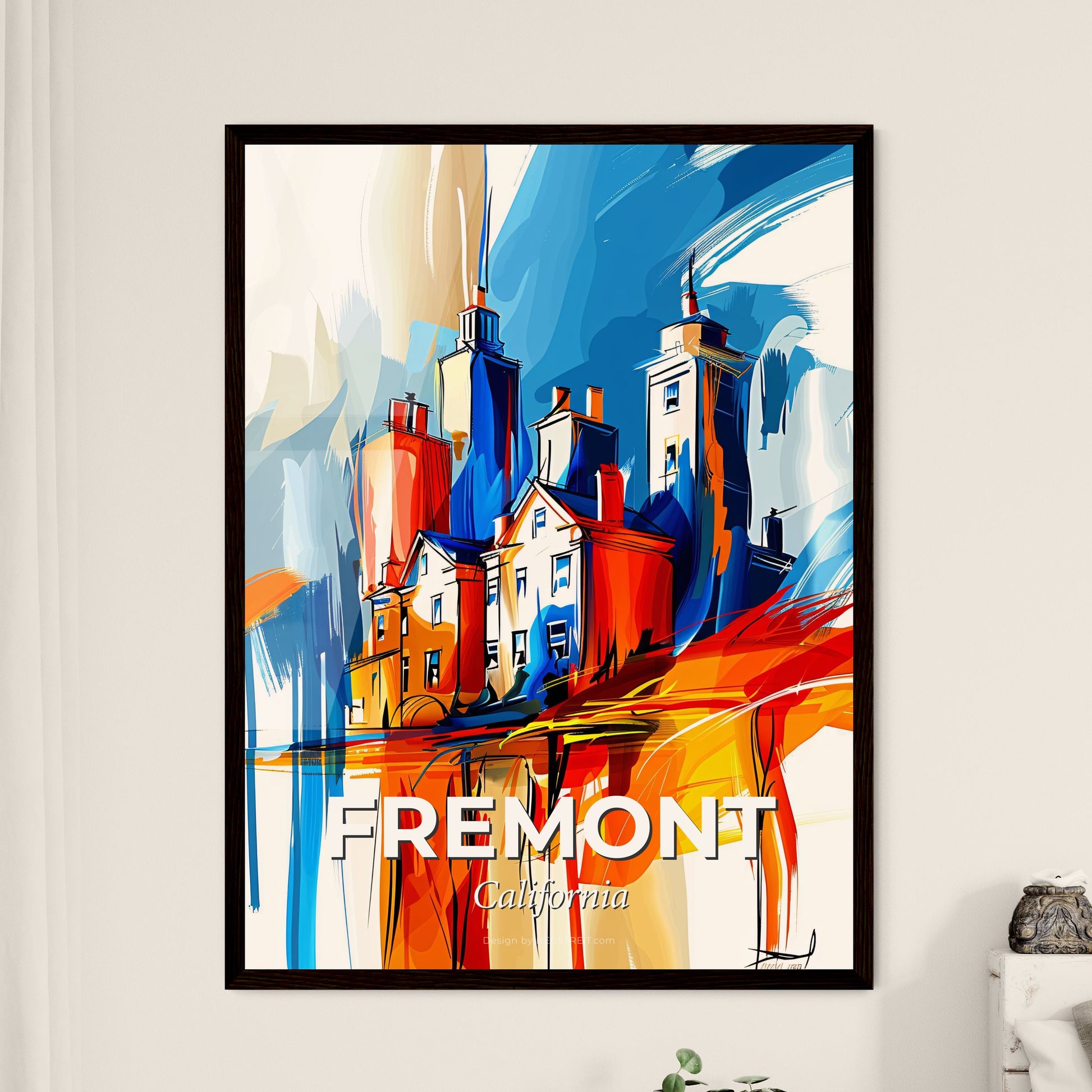 Vibrant Fremont, California - A Colorful Painting Of Buildings