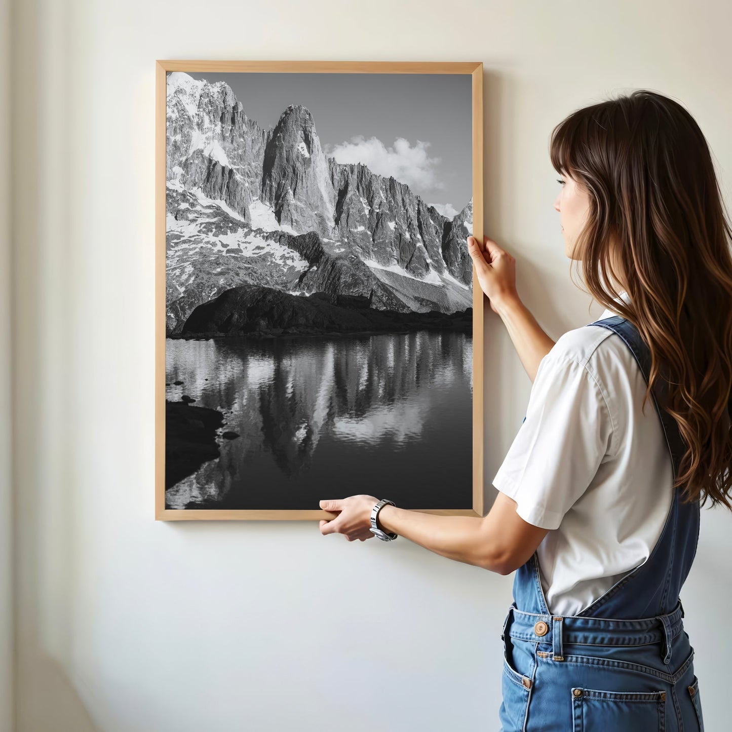 Les Drus Mountain Reflection | Black and White Chamonix Art Print