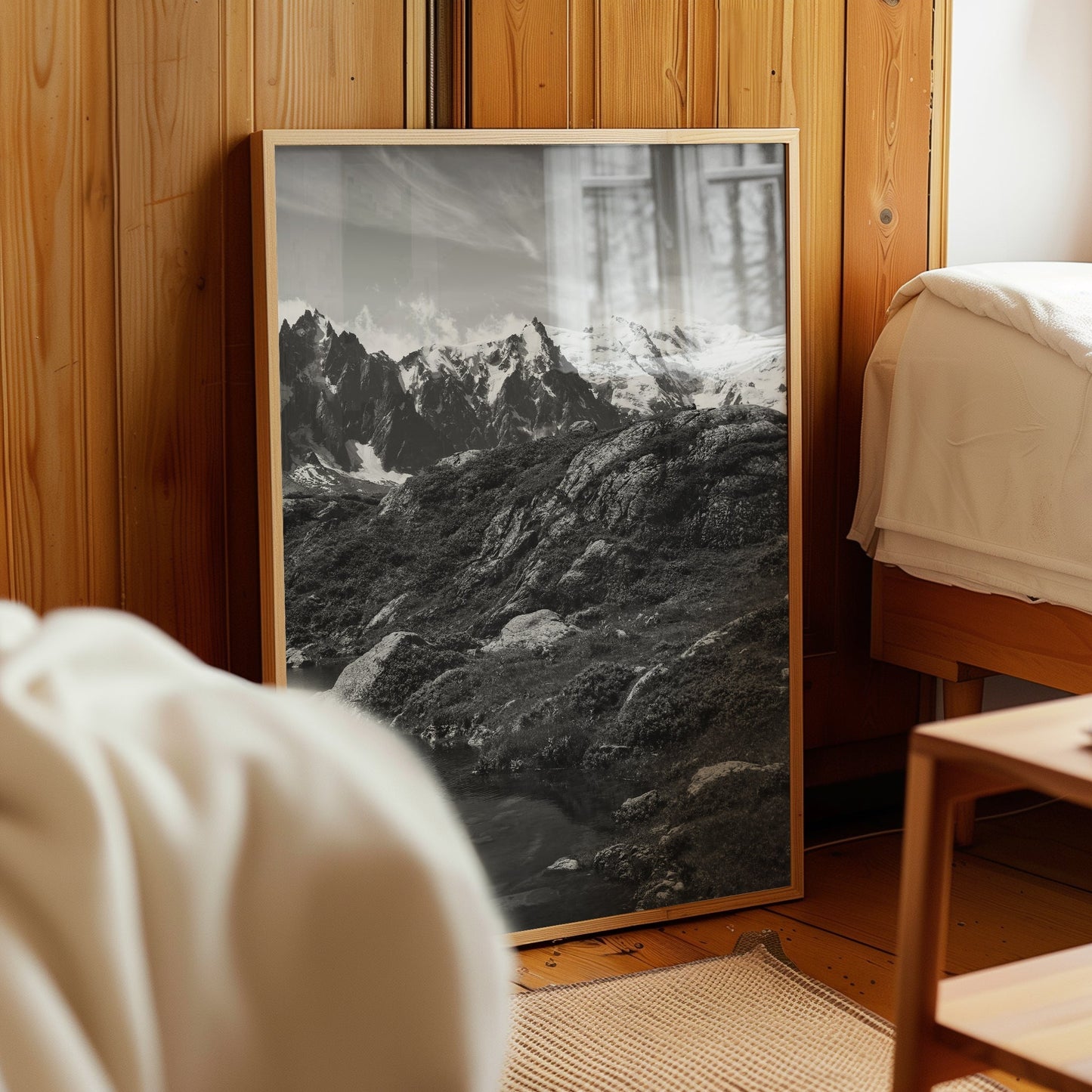 Black and White Lac Blanc Wall Art - Modern Alpine Landscape Print
