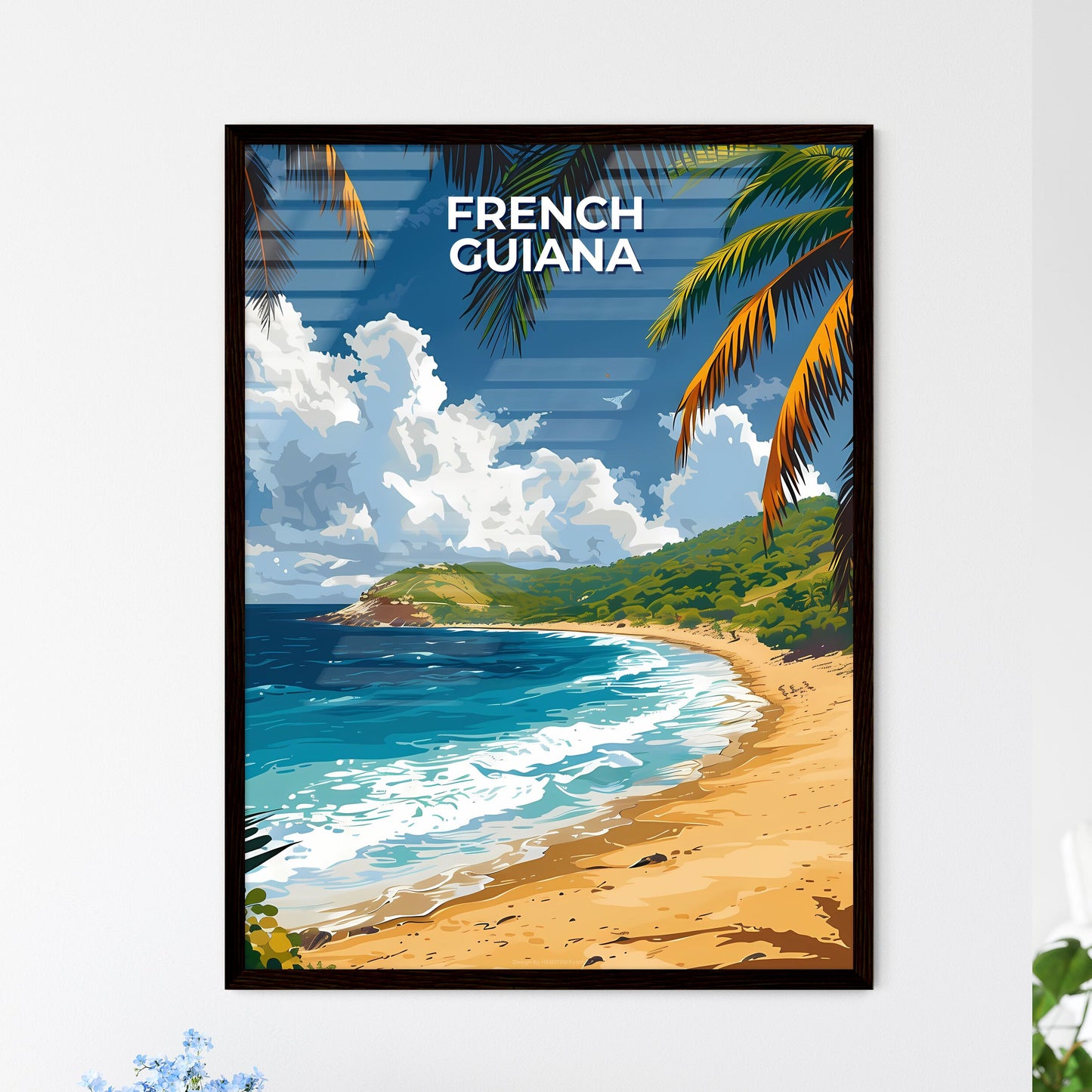Vibrant Oil Painting of a Tropical Beach in  - Framed Art Print