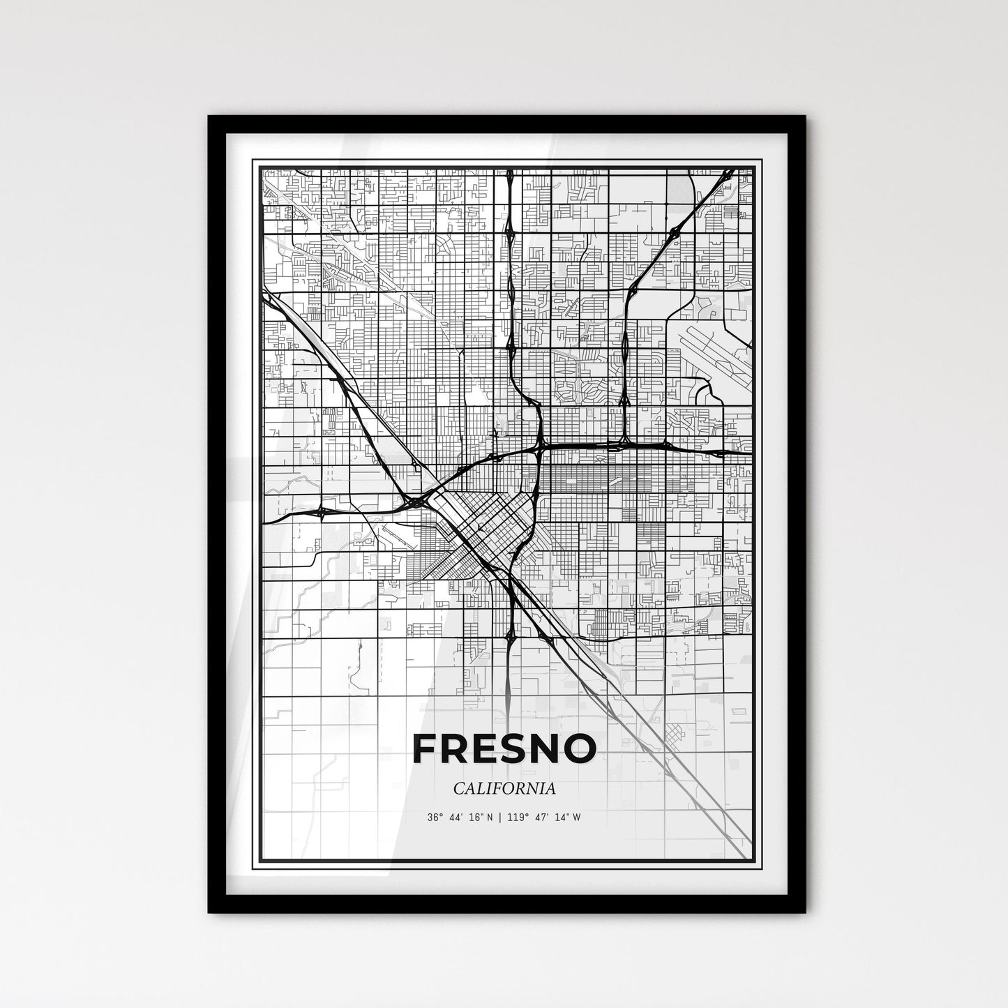 Fresno California - Scandinavian Style City Map for Modern Home Decor