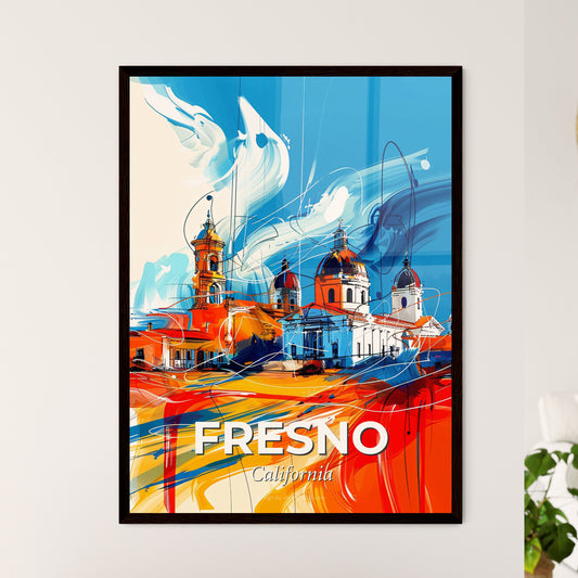 Vibrant Fresno, California - A Painting Of A Building With A Blue Sky And White Clouds