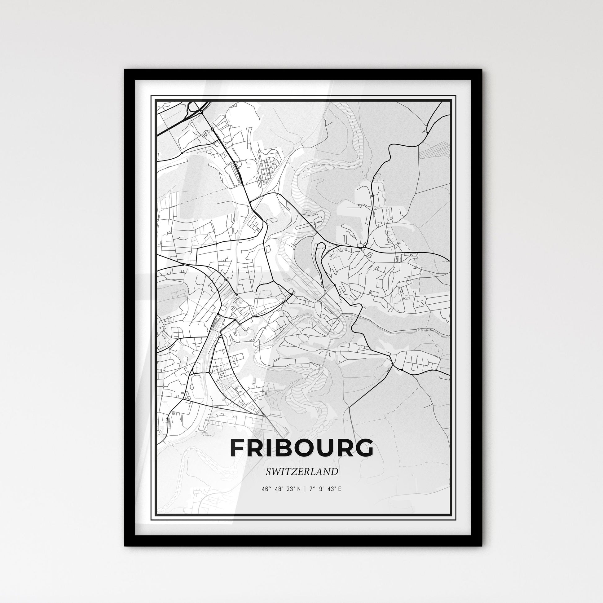 Fribourg Switzerland - Scandinavian Style City Map for Modern Home Decor