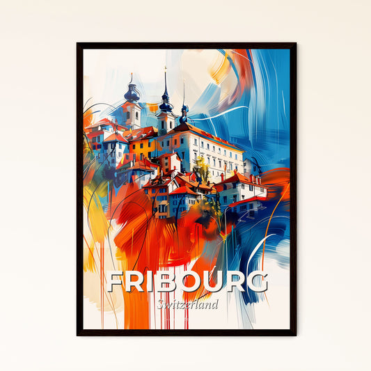 Vibrant Fribourg, Switzerland - A Painting Of A Building On A Hill