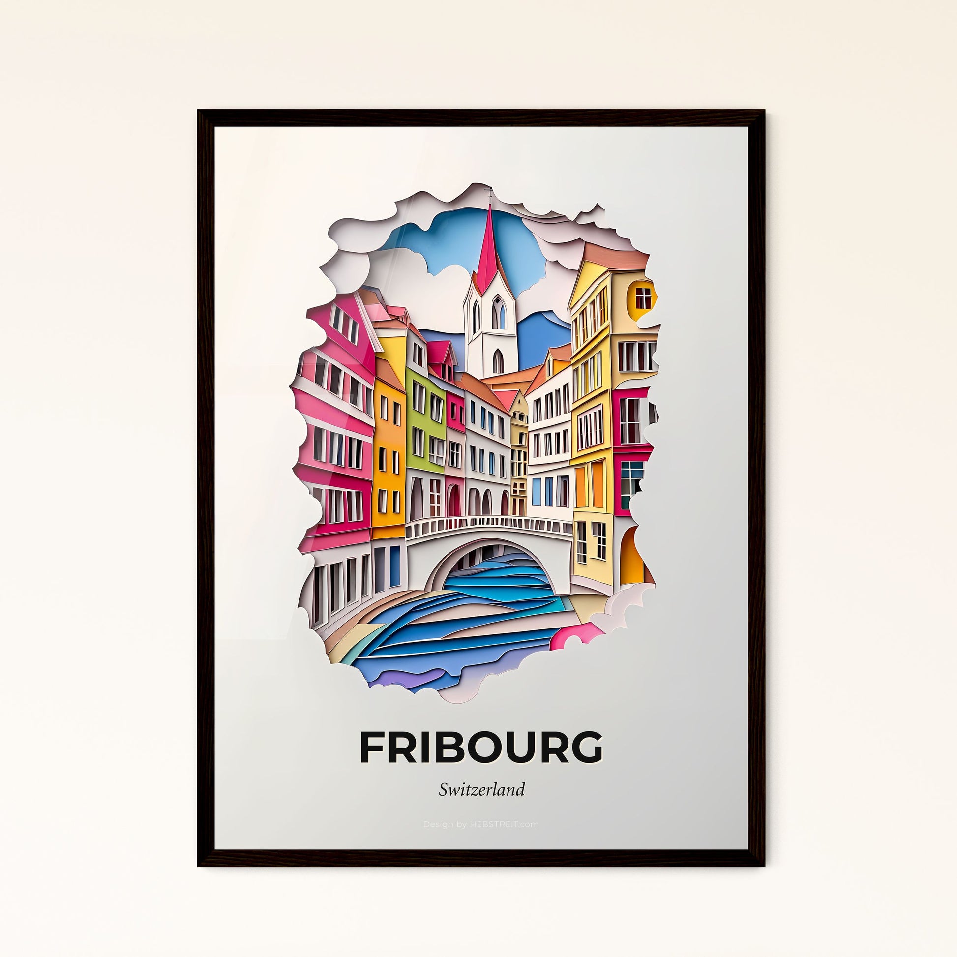 Vivid Fribourg, Switzerland - a paper cut of a city with a bridge