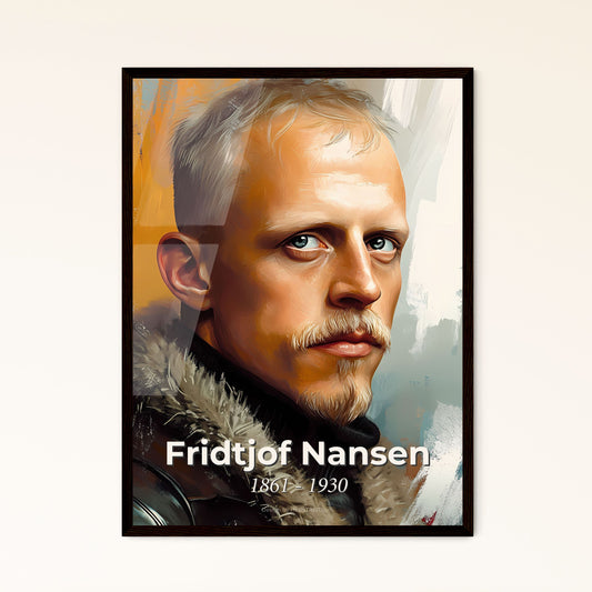 Portrait of Fridtjof Nansen, 1861 - 1930. Impressionistic painting of a man with a beard and mustache.