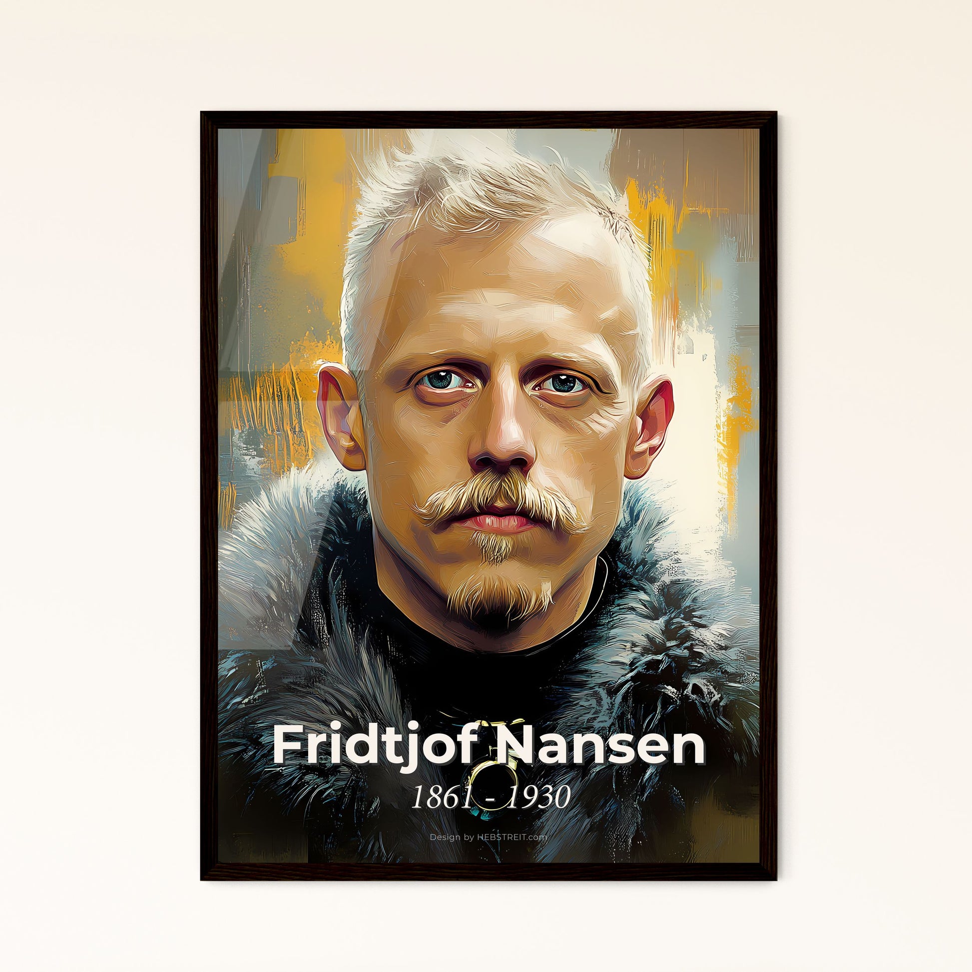 Portrait of Fridtjof Nansen, 1861 - 1930. Impressionistic painting of a man with a goatee and a fur coat.