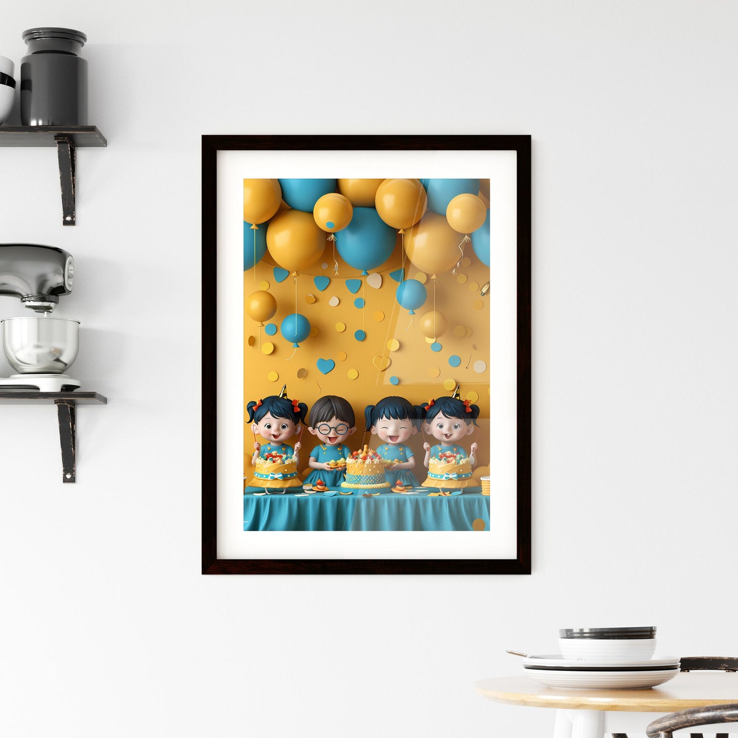 Vibrant Friendship Day Celebration Poster Template Featuring Cartoon Girls, Cake, and Balloons with Artistic Flair Default Title