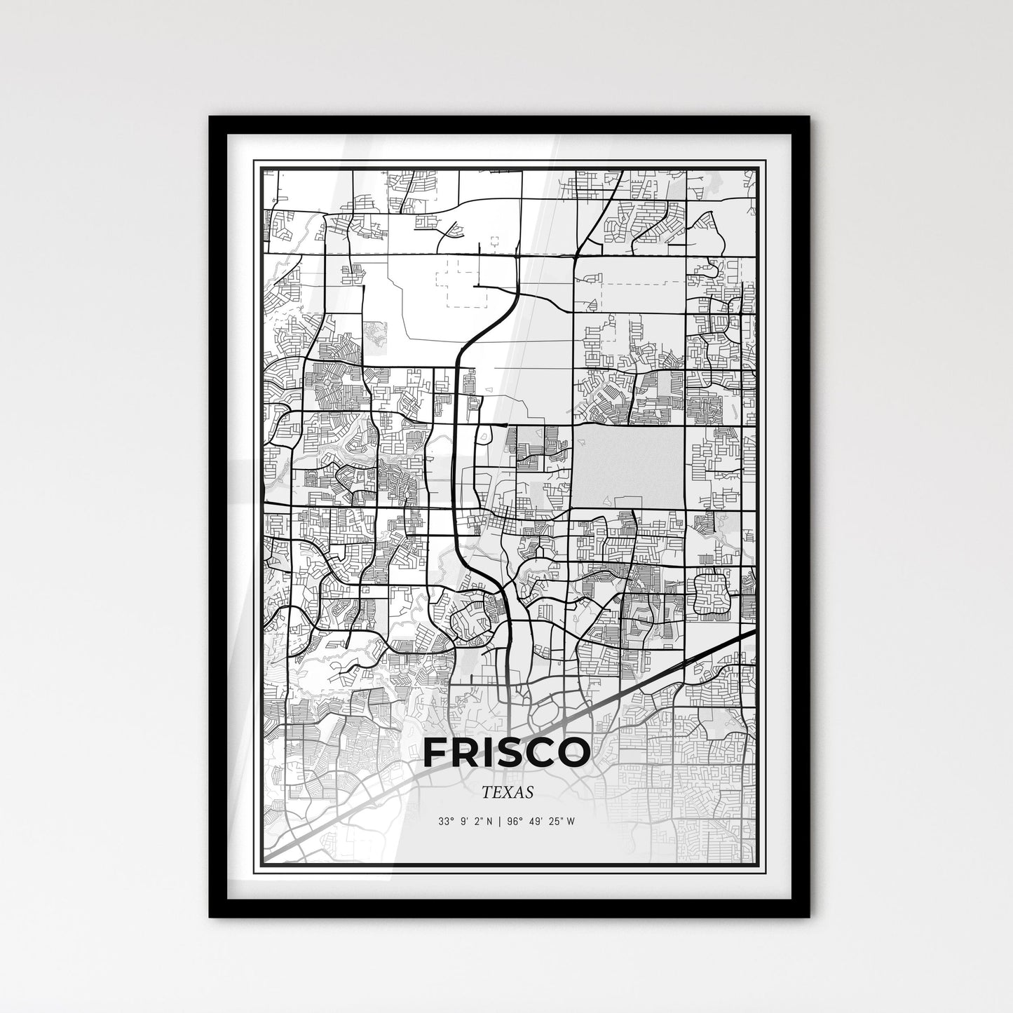 Frisco Texas - Scandinavian Style City Map for Modern Home Decor