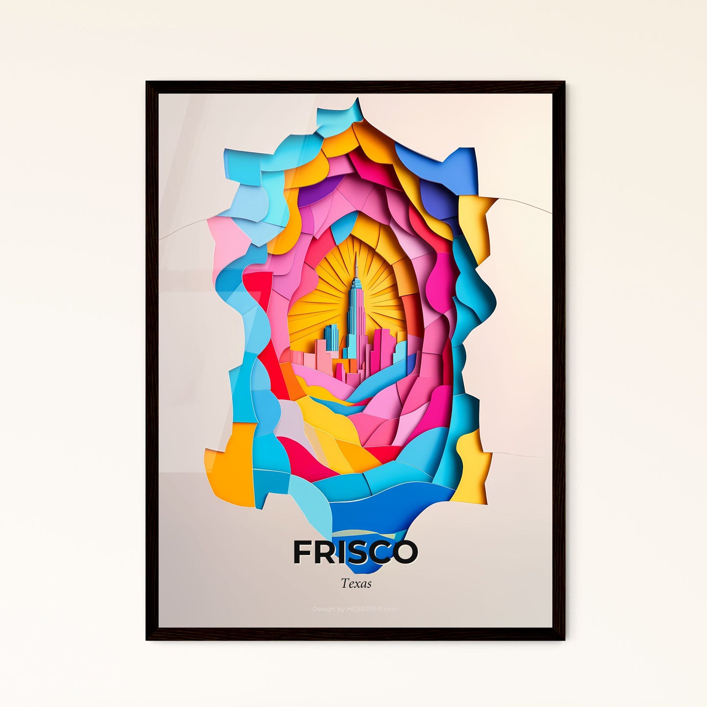 Vivid Frisco, Texas - a colorful paper cut of a city with a spiral staircase