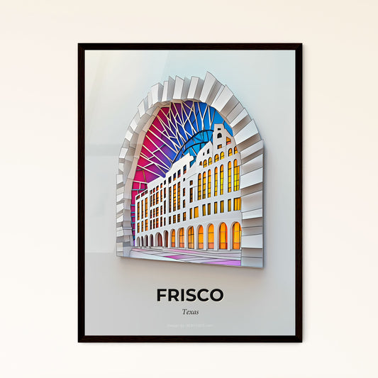 Vivid Frisco, Texas - a paper cut of a city with a river