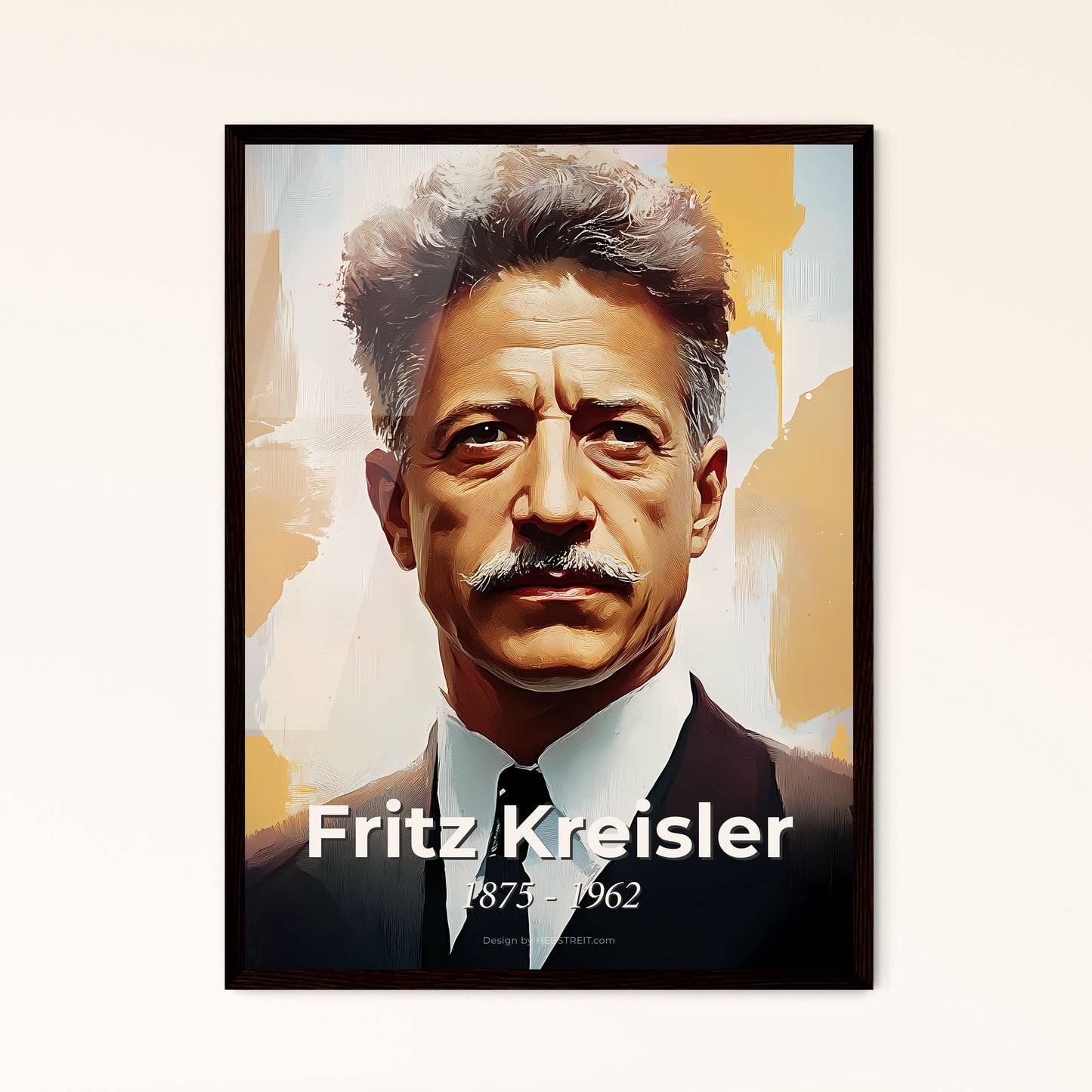 Portrait of Fritz Kreisler, 1875 - 1962. Impressionistic painting of a man with a mustache wearing a suit and tie.