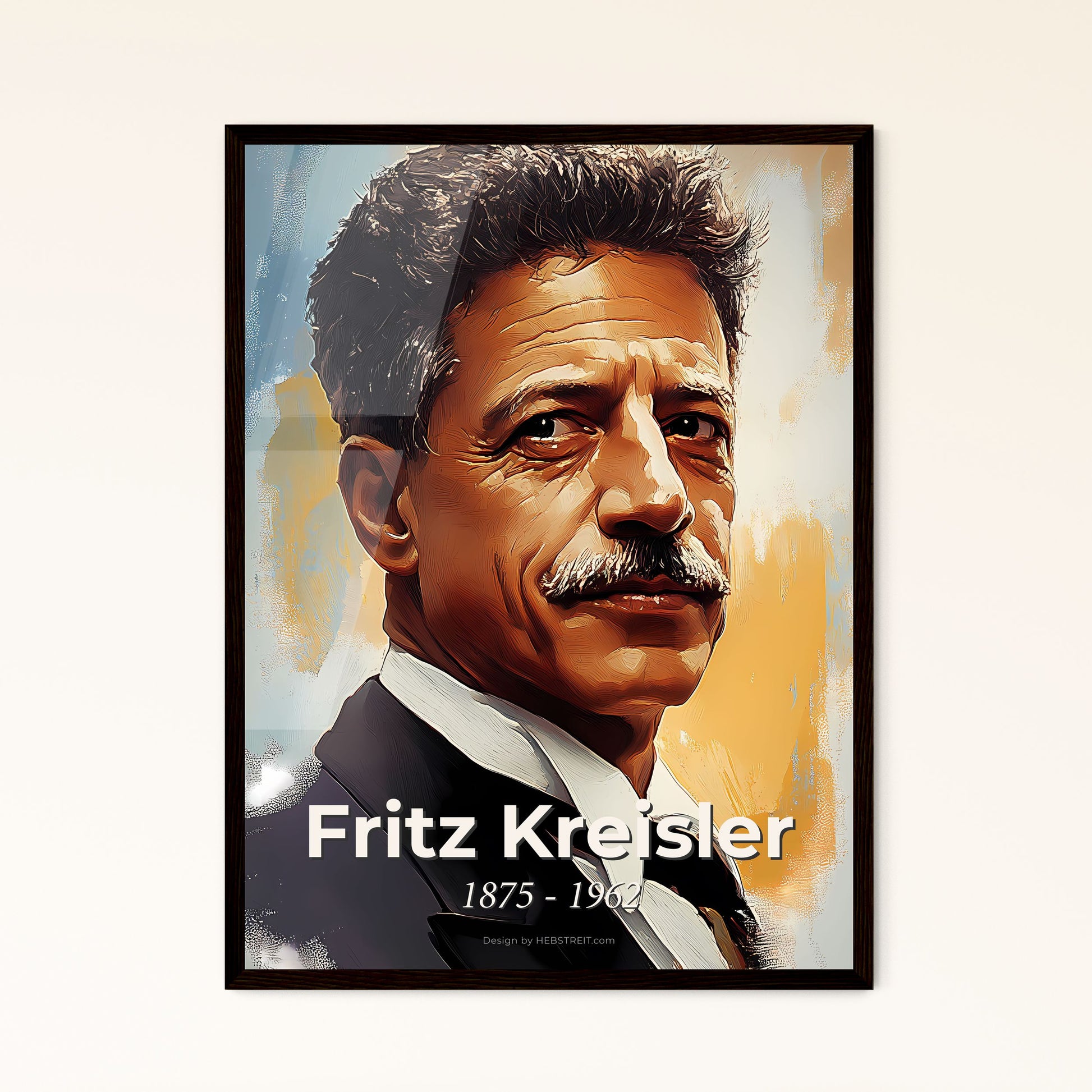 Portrait of Fritz Kreisler, 1875 - 1962. Impressionistic painting of a man with a mustache.