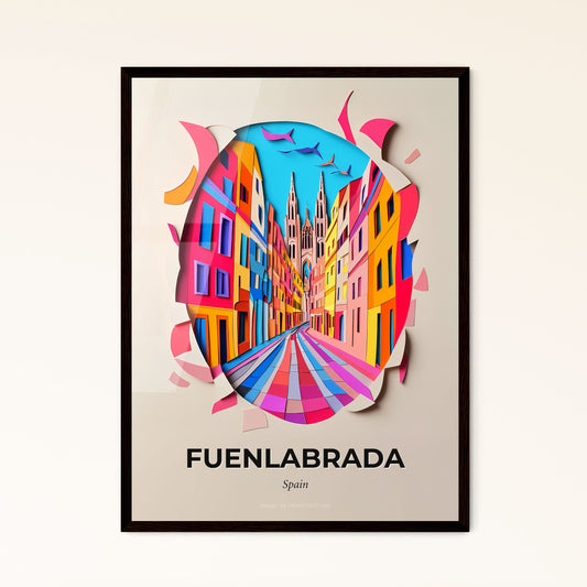 Vivid Fuenlabrada, Spain - a paper cut of a city with birds flying around