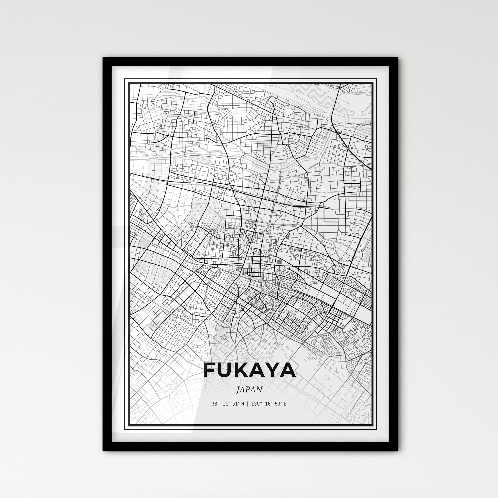 Fukaya Japan - Scandinavian Style City Map for Modern Home Decor