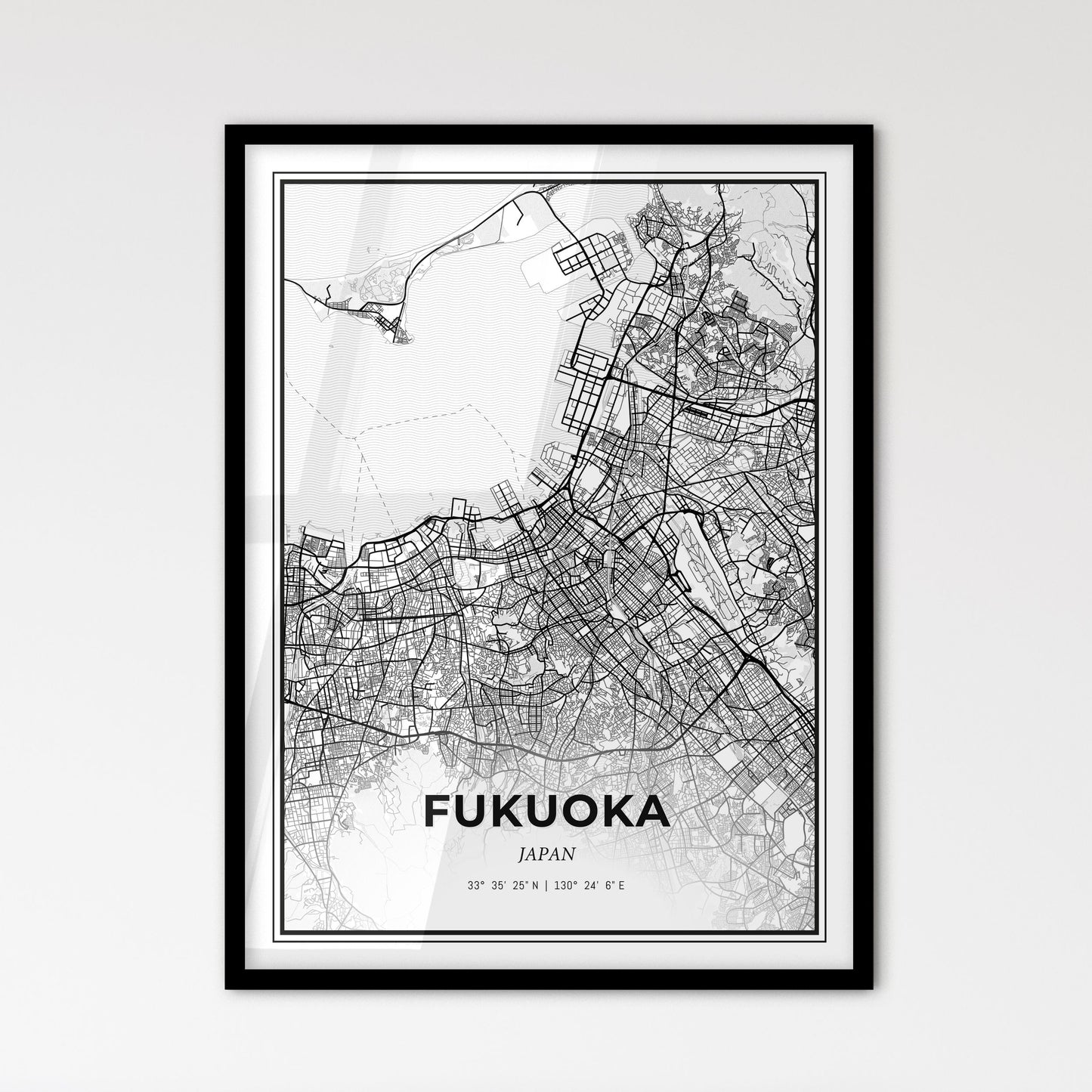 Fukuoka Japan - Scandinavian Style City Map for Modern Home Decor