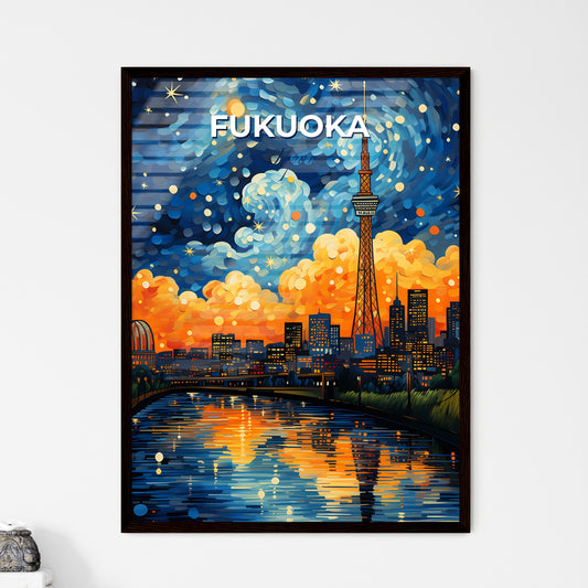 Vibrant City Painting: Fukuoka Skyline Tower Panorama Default Title