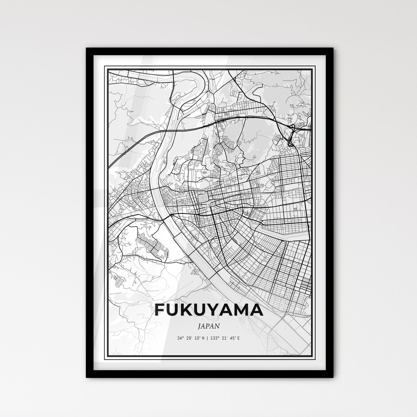 Fukuyama Japan - Scandinavian Style City Map for Modern Home Decor