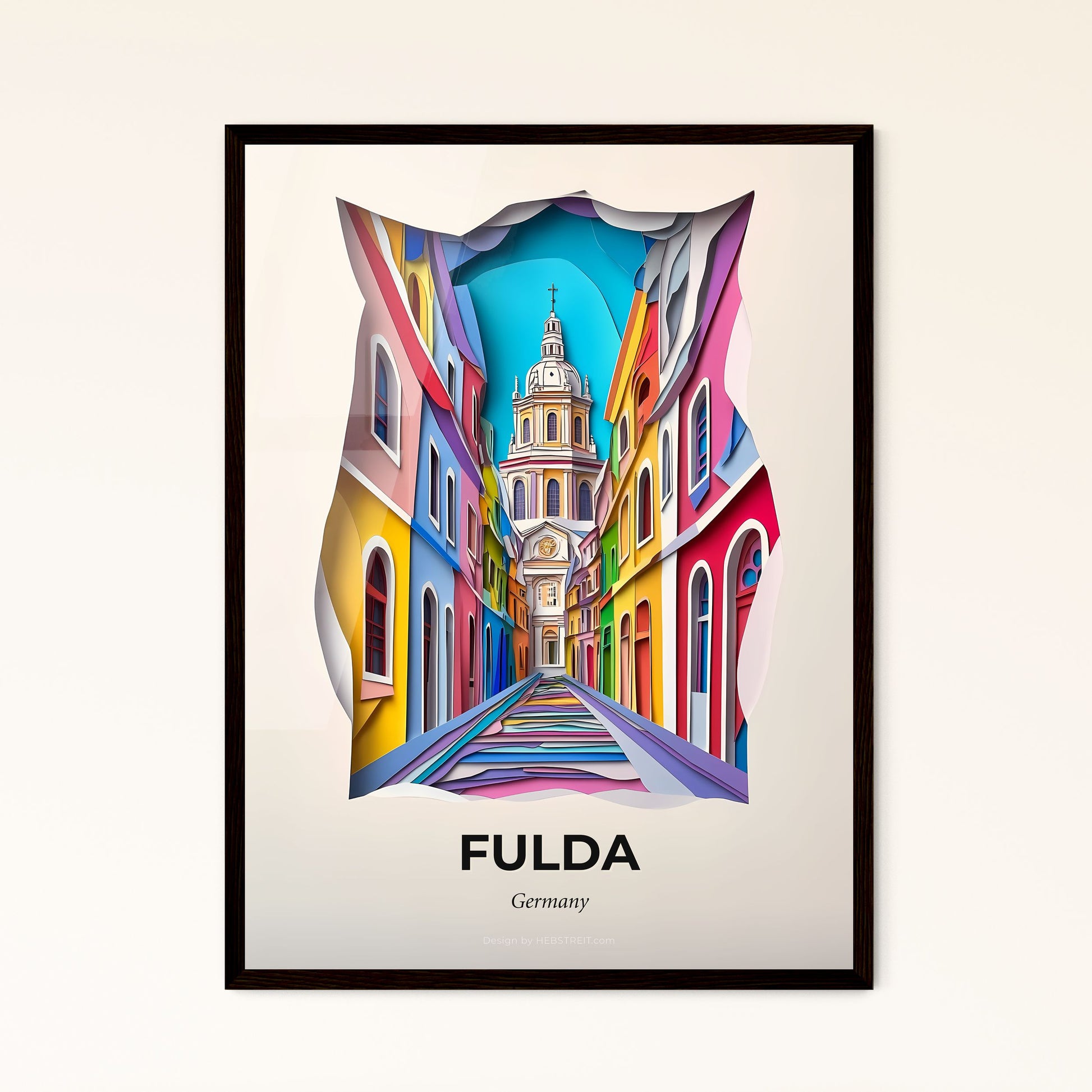 Vivid Fulda, Germany - a colorful street with a clock tower in the background