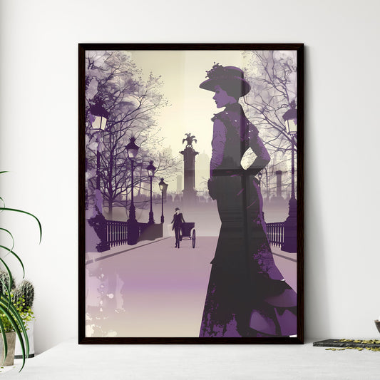 Romantic 1920s Girl on Champs Elysees: Handwritten Portrait, Retro Halftone, Cinematic Side View with Vibrant Art Focus Framed Art
