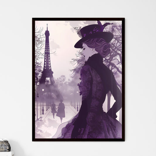 Retro Romantic Girl in Hat on Champs Elysees: 1920s Handwritten Portrait Illustration with Cinematic Light & Artistic Halftone Framed Art