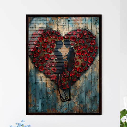 Vibrant Bohemian Heart Painting with Pop Art Skeletons and Botanical Elements in Blue and Red Wall Art