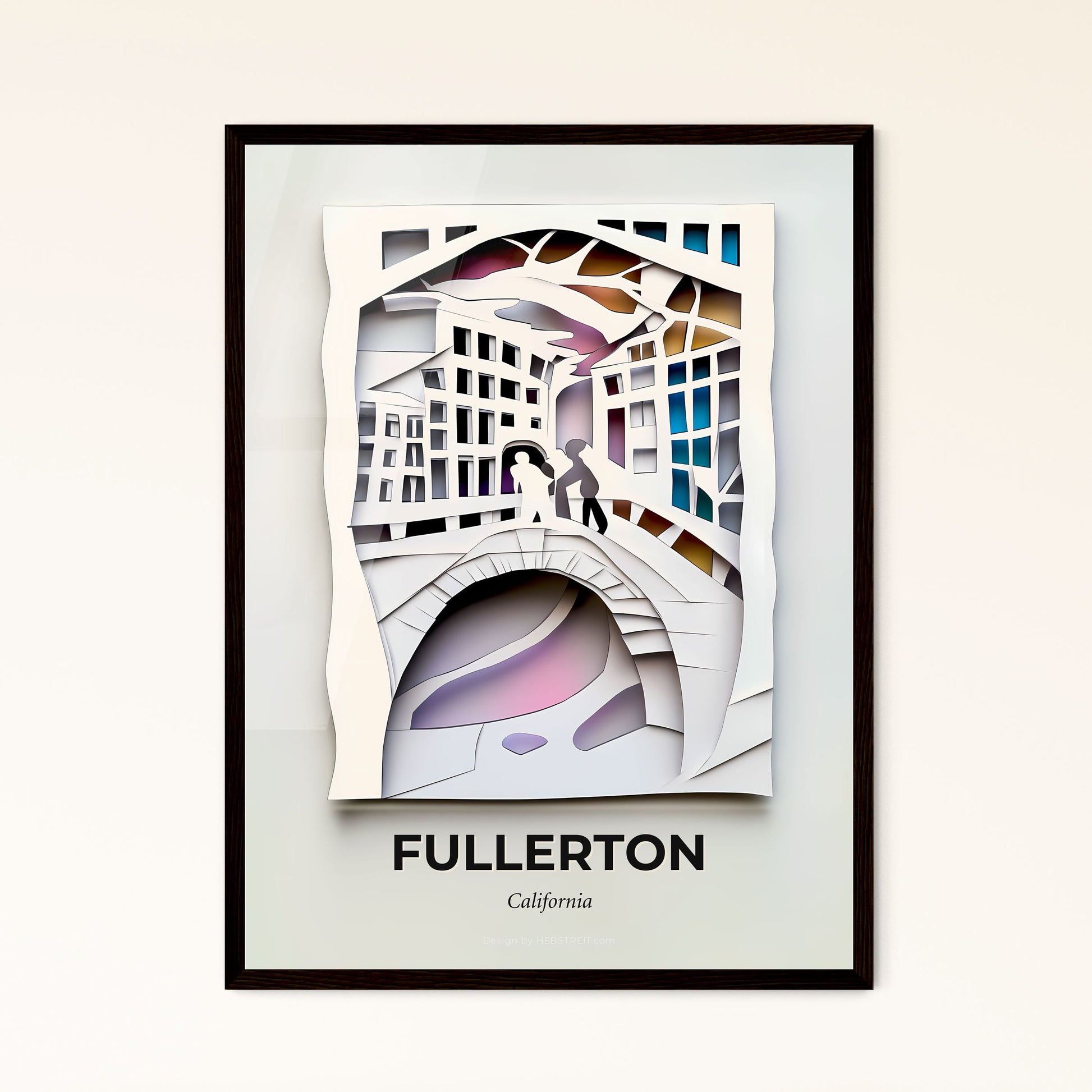 Vivid Fullerton, California - a paper cut of a person walking across a bridge