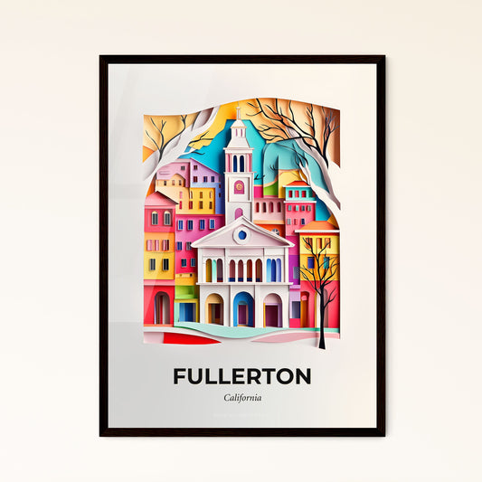 Vivid Fullerton, California - a paper cut of a church with a tree in the foreground