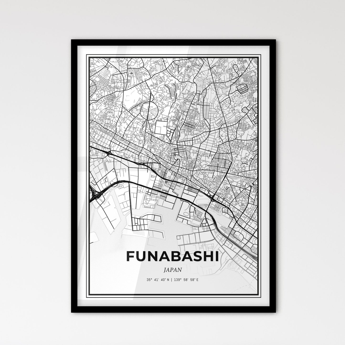 Funabashi Japan - Scandinavian Style City Map for Modern Home Decor