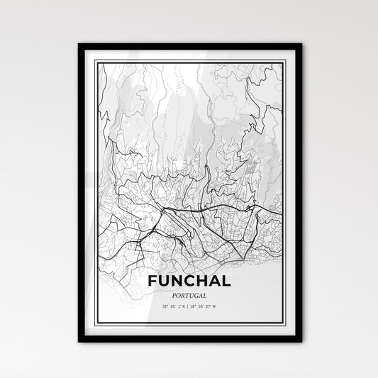 Funchal Portugal - Scandinavian Style City Map for Modern Home Decor