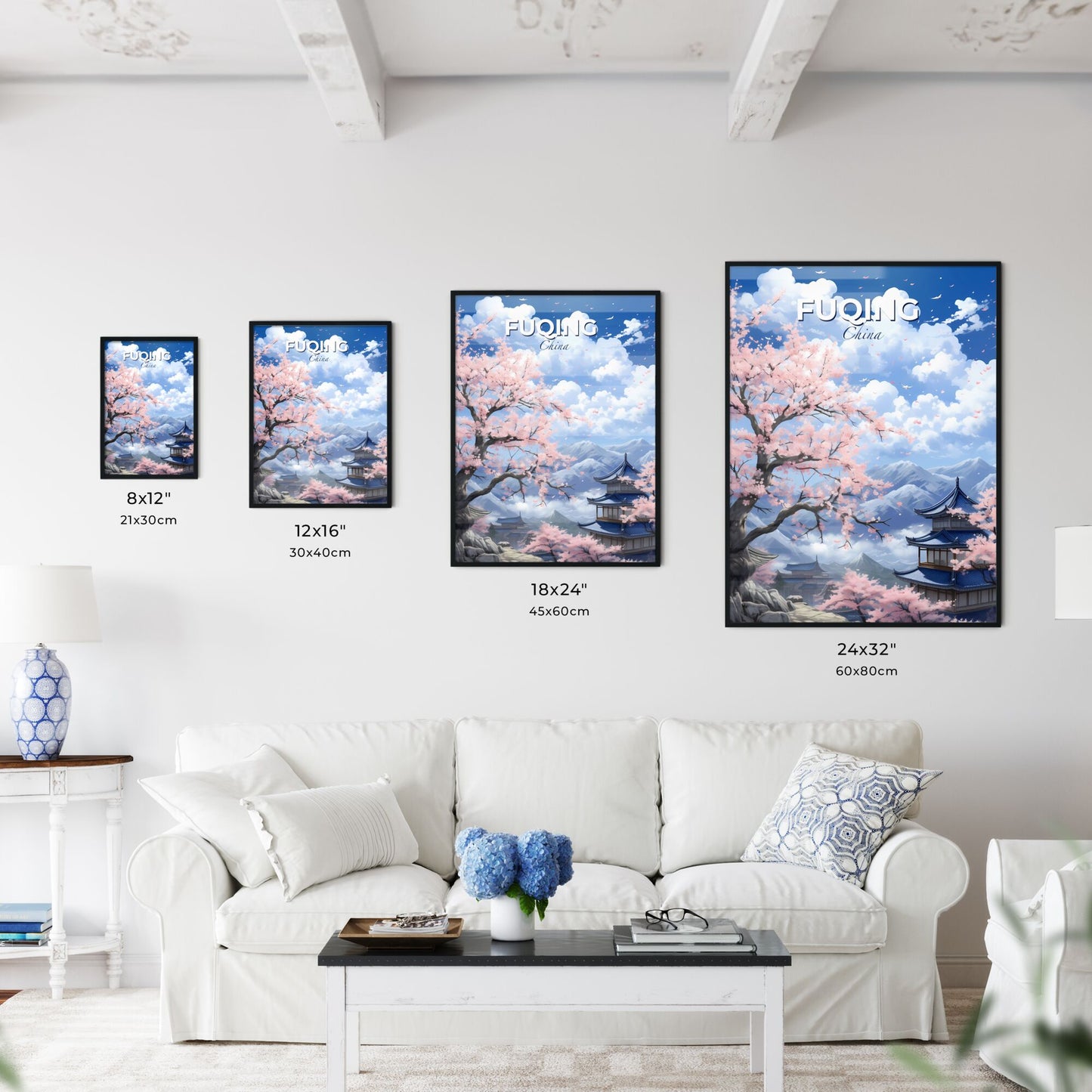 Abstract City Skyline Art - Vibrant Painting of Cityscape with Blossoming Tree Default Title