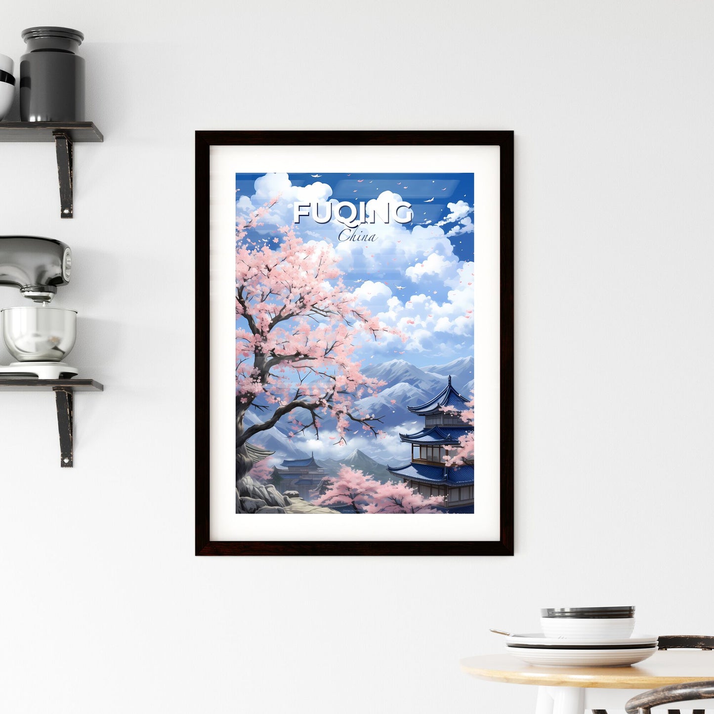 Abstract City Skyline Art - Vibrant Painting of Cityscape with Blossoming Tree Default Title