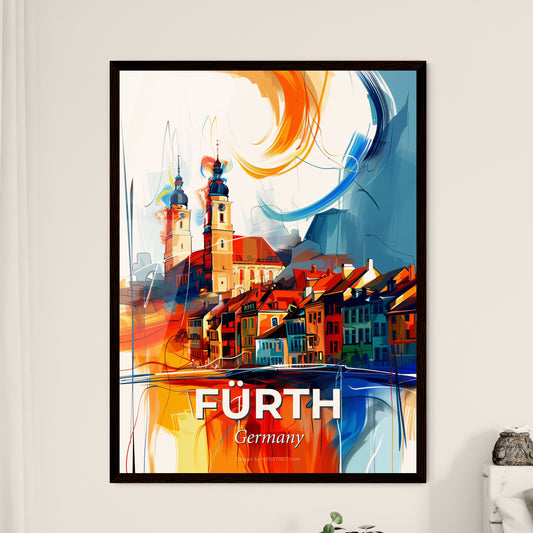 Vibrant Fürth, Germany - A Painting Of A Town With A Church