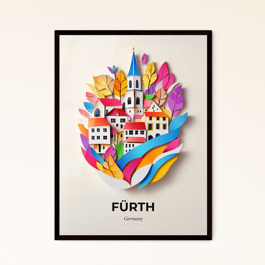 Vivid Furth, Germany - a paper cut of a city with a church and trees