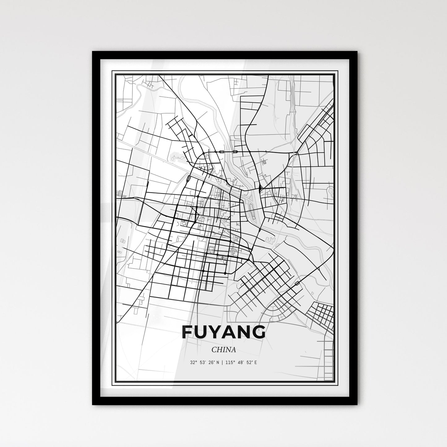 Fuyang China - Scandinavian Style City Map for Modern Home Decor