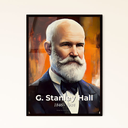 Portrait of G. Stanley Hall, 1846 - 1924. Impressionistic painting of a man with a beard and mustache.